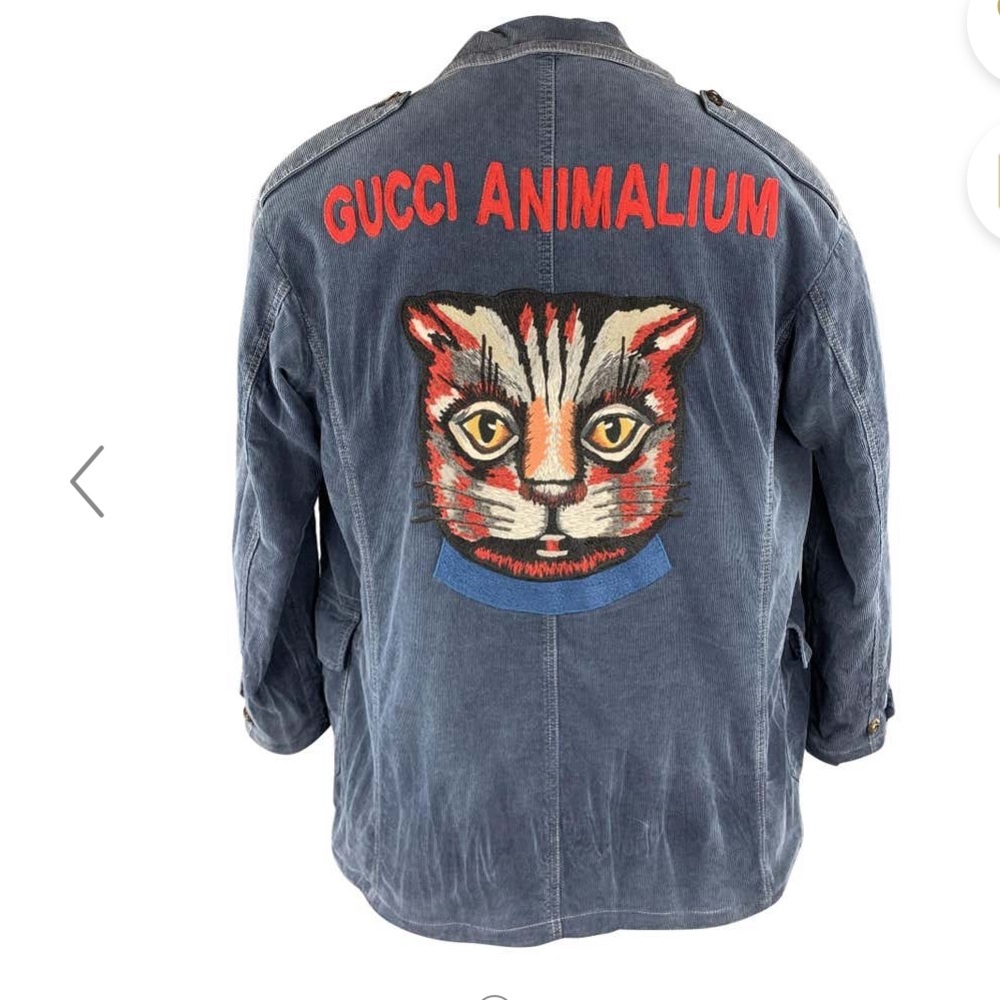 GUCCI Navy Corduroy Embroidered Cat ANIMALIUM